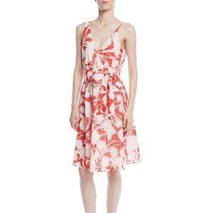Red and white floral, Club Monaco Nahala dress, knee length dress, size 6
